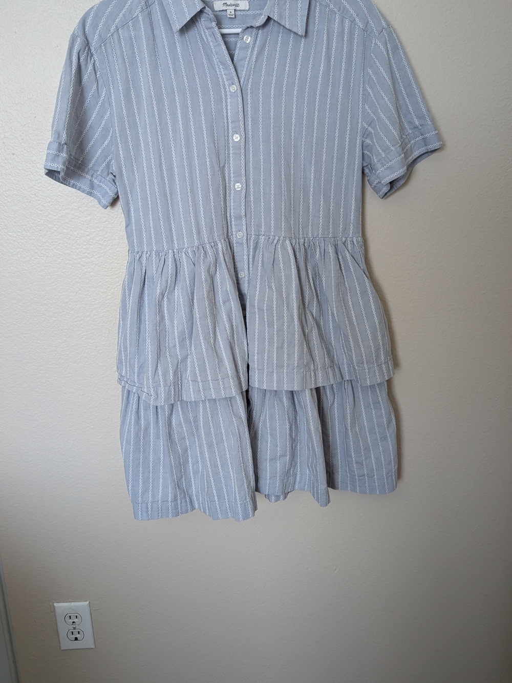 Madewell Light Blue & White Striped Tiered Kids Dress